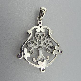 Zilveren Hanger Keltische Levensboom met kleine Amethist steentjes  