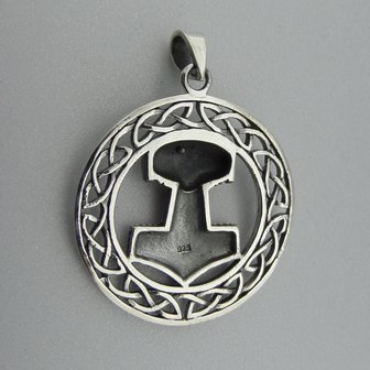 Zilveren Hanger Hamer van Thorn in  Keltische Cirkel 