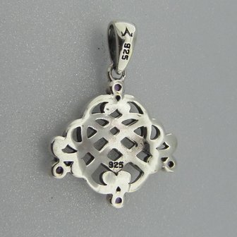 Zilveren Hanger Keltisch Hart met kleine Amethist steentjes  