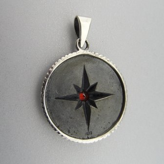 Zilveren Hanger Kompas met Zirkonia rood 