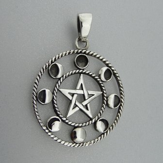 Zilveren Hanger Pentagram met Maancyclus 