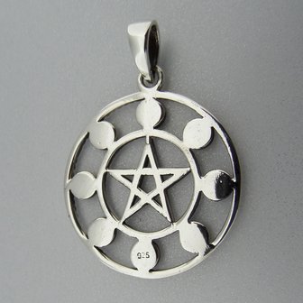 Zilveren Hanger Pentagram met Maancyclus 