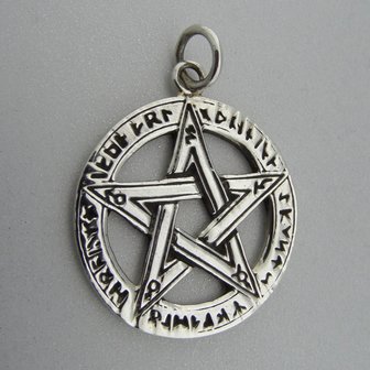 Zilveren Hanger Pentagram met Runen Tekens