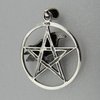 Zilveren Hanger Raaf op Pentagram  