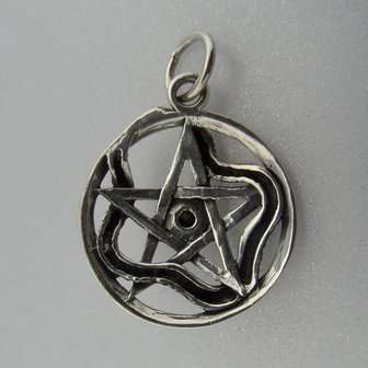Zilveren Hanger Slang in Pentagram met Parelmoer  