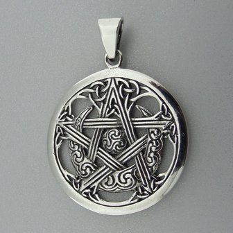 Zilveren Hanger Maan in Keltische Pentagram 