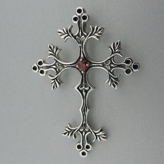 Zilveren Hanger Kruis met Granaat steentje 