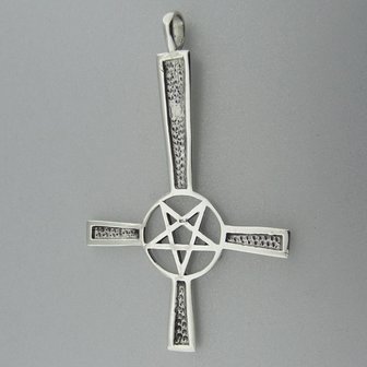 Zilveren Hanger Omgekeerd Kruis met Pentagram 
