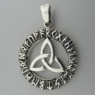 Zilveren Hanger Keltische Triquetra in Runen Cirkel 