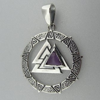 Zilveren Hanger Valknut met Amethist steentje  