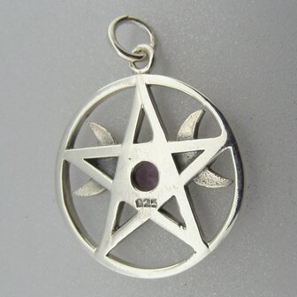 Zilveren Hanger Pentagram met Halve Manen en Zirkonia steentje  