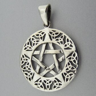 Zilveren Hanger Pentagram in Keltische Cirkel met Triquetra   