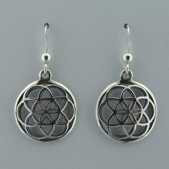 Zilveren Oorbel Flower of Life   