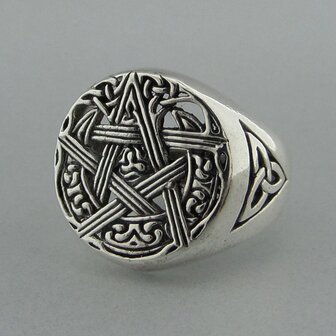 Zilveren Ring Pentagram in Keltische Maan en Triquetra 