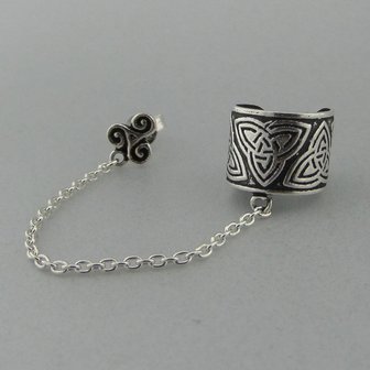 Zilveren Oorklemmetje Keltische Triquetra met Ketting en Triskel Steker