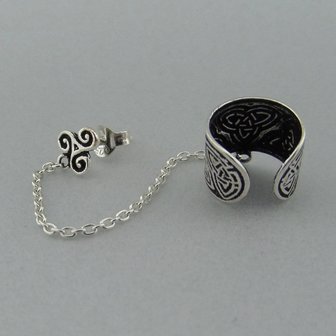 Zilveren Oorklemmetje Keltische Triquetra met Ketting en Triskel Steker