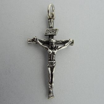 Zilveren Hanger Crucifix met INRI Schild  