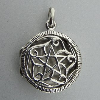 Zilveren Hanger Medaillon Open Bewerkt met Pentagram  