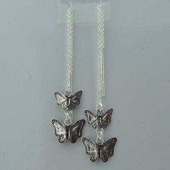 Zilveren Doortrek Oorbel Vlinders   