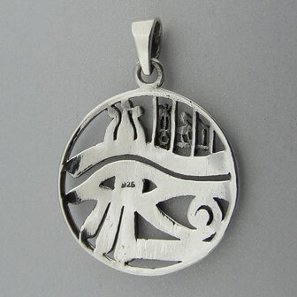 Zilveren Hanger Oog van Horus met Egyptische Tekens  