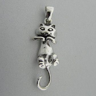 Zilveren Hanger Beweegbare Poes ( Kat )  