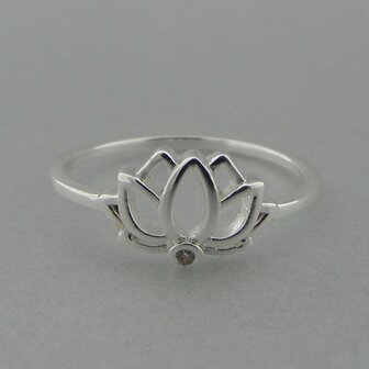 Zilveren Ring Lotus met klein steentje Zirkonia   