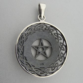 Zilveren Hanger Pentagram in Keltische Cirkel met Runentekens  