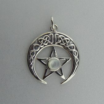 Zilveren Hanger Keltische Pentagram met parelmoer in Hoorn