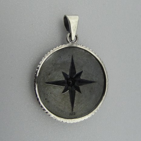 Zilveren Hanger Kompas met Zirkonia zwart 