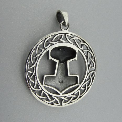 Zilveren Hanger Hamer van Thorn in  Keltische Cirkel 
