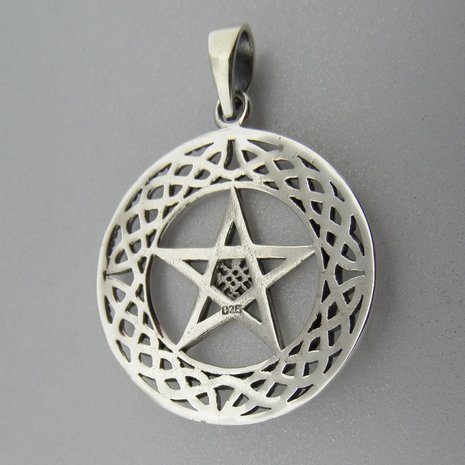 Zilveren Hanger Pentagram in Keltische Cirkel  