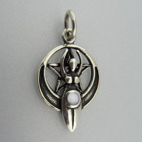Zilveren Hanger Gaia in pentagram en Parelmoer met  Halve Maan 