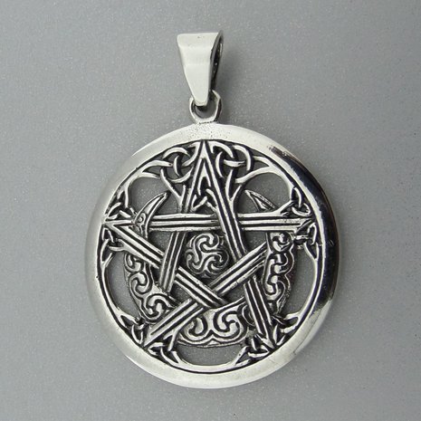 Zilveren Hanger Maan in Keltische Pentagram 