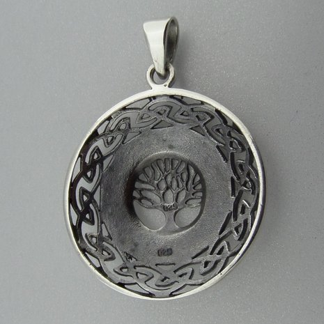 Zilveren Hanger Levensboom in Keltische Cirkel met Runentekens  