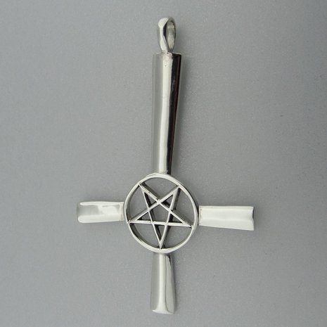 Zilveren Hanger Omgekeerd Kruis met Pentagram 