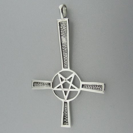 Zilveren Hanger Omgekeerd Kruis met Pentagram 