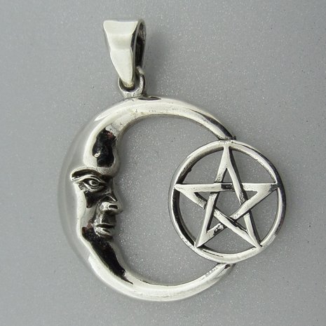 Zilveren Hanger Pentagram in Halve Maan   