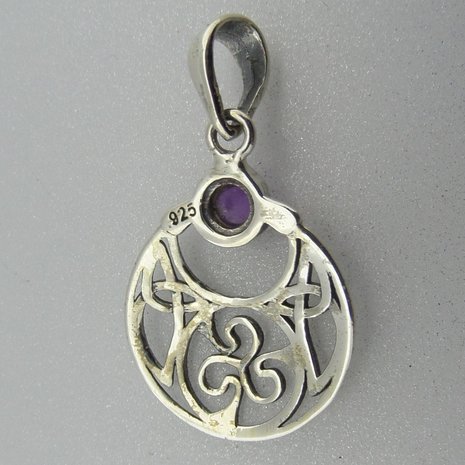 Zilveren Hanger Keltische Triskel met Triquetra en Amethist steentje  
