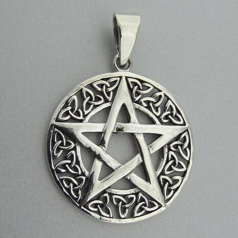 Zilveren Hanger Pentagram in Keltische Cirkel met Triquetra   