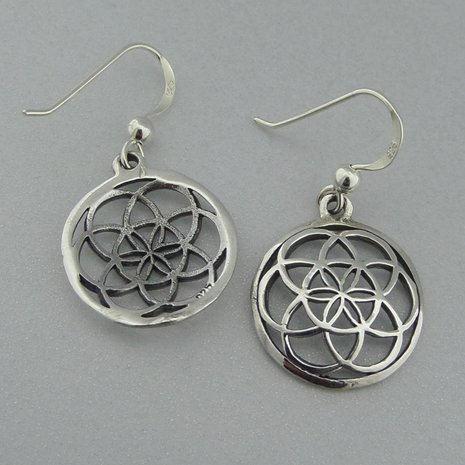 Zilveren Oorbel Flower of Life   