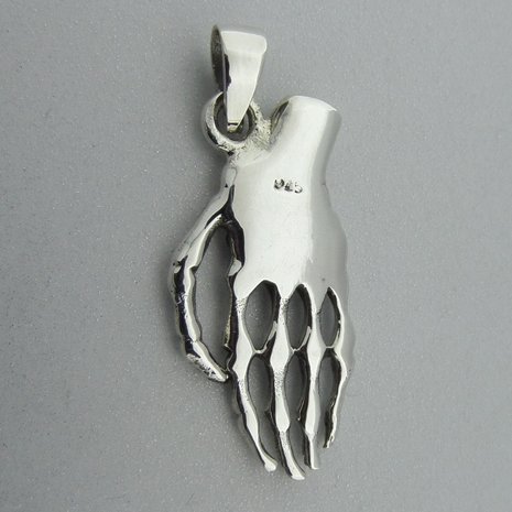 Zilveren Hanger Hand Skelet   