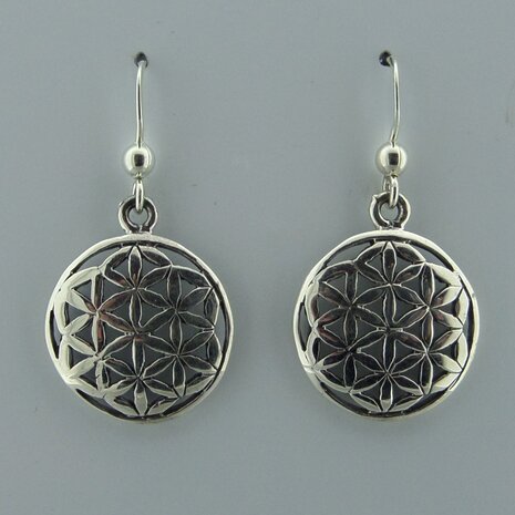 Zilveren Oorbel Flower of Life  