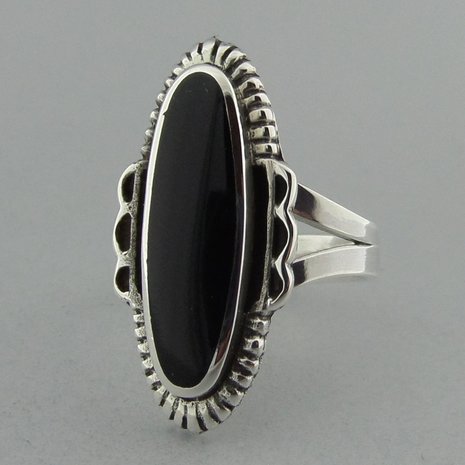 Zilveren Ring Langwerpig Onyx   