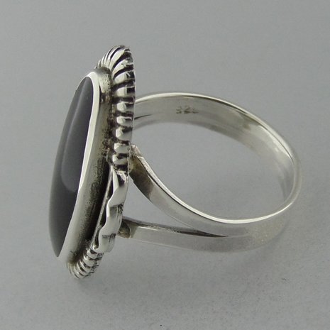 Zilveren Ring Langwerpig Onyx   