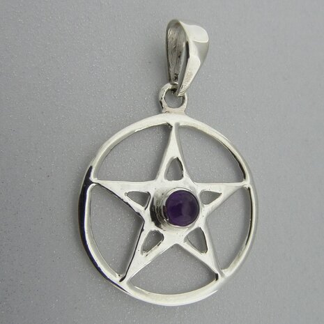 Zilveren Hanger Pentagram met Amethist    