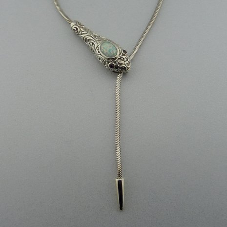 Zilveren Ketting Slang met Imitatie Opaal  45 cm  