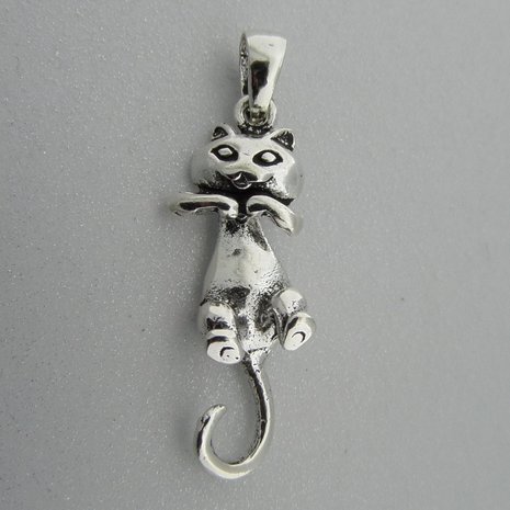 Zilveren Hanger Beweegbare Poes ( Kat )  