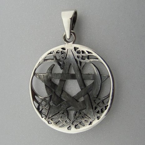 Zilveren Hanger Halve Maan in Keltische Pentagram  