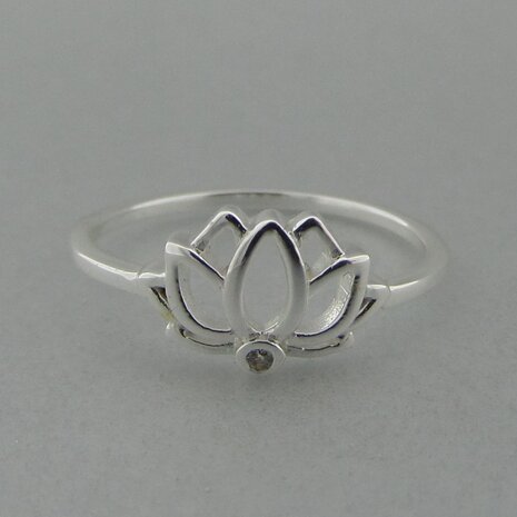 Zilveren Ring Lotus met klein steentje Zirkonia   