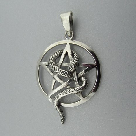 Zilveren Hanger Pentagram met Slang 